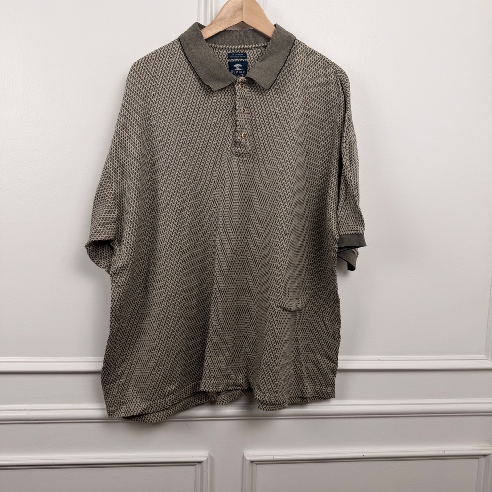 Pebble Beach Mens Mercerized Cotton Polo Shirt Geometric‎ Diamond Golf Olive Tan